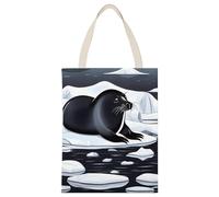 RLDOBOFE Seals on Ice Tote Bags for Holiday Gifts, Personalized Canvas Shoulder Bag with Handle for Activity, Reusable Cloth Bags for Advertising, Large Shopping Bag for Unisex