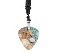 RLDOBOFE Seashell Starfish on Beach Guitar Pick Necklace, Guitar Pick Holder Pendant for Women, Guitar Music Necklace for Men, Personalized Rock Music Necklace with Chain, Music Picks