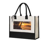 RLDOBOFE Seashore Trees Sunset Canvas Tote Bags Personalized Beach Bag Reusable Grocery Shopping Bag Casual Handbag Top Handle Shoulder Satchel Bags Work Purses Birthday Gifts for Women