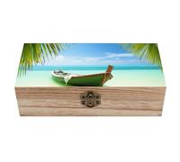 RLDOBOFE Seaside Boat Wooden Keepsake Box with Lids Wood Storage Box with A Hinged Lid Decorative Boxes Table Large Rectangular Organizer Container for Jewelry Photos Craft