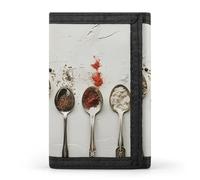RLDOBOFE Set of Spoons Trifold Wallet Minimalist Mens Wallet with Key Hook 8 Card Slots Modern Stylish Polyester Security Wallets Fashion Slim Credit Card Holder Id Window