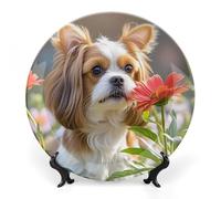 RLDOBOFE Shih Tzu Dog And Flowers Decorative Plate Ceramic Display Plate with Stand Salad Plates Colorful Porcelain Dinner Dishes Dessert Appetizer Dishes for Kitchen Party Table Decor 10inch