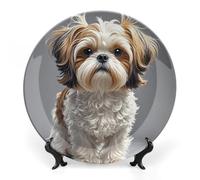 RLDOBOFE Shih Tzu Dog Decorative Plate Ceramic Display Plate with Stand Salad Plates Colorful Porcelain Dinner Dishes Dessert Appetizer Dishes for Kitchen Party Table Decor 7inch