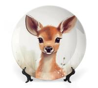 RLDOBOFE Sika Deer Decorative Plate Ceramic Display Plate with Stand Salad Plates Colorful Porcelain Dinner Dishes Dessert Appetizer Dishes for Kitchen Party Table Decor 8inch