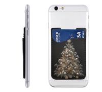 RLDOBOFE Silver Christmas Tree Phone Wallet, Stick On Card Holder for Back of Phone Case - Leather Cell Phone Card Wallet Sleeve Adhesive Phone Pocket - Compatible with Most Cell Phones
