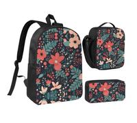 RLDOBOFE Simple Little Flower Backpack Set 3 PCS - 17 Inch Laptop Backpack with Lunch Bag, Waterproof Daypack Insulated Lunch Box Large Capacity Coin Pouch Personalized Gift