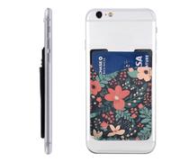 RLDOBOFE Simple Little Flower Phone Wallet, Stick On Card Holder for Back of Phone Case - Leather Cell Phone Card Wallet Sleeve Adhesive Phone Pocket - Compatible with Most Cell Phones