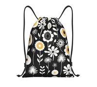 RLDOBOFE Simple Strokes of Flowers Drawstring Backpack Sports Gym Sackpack Waterproof Swim Bag Men Women Draw String Bag, Black, S