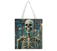 RLDOBOFE Skeleton Next To Canvas Tote Bags, Reusable Grocery Bag with Handle, Shoulder Bag for Shopping Beach Storage Travel Gift