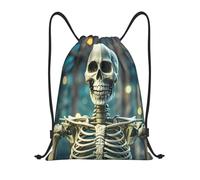 RLDOBOFE Skeleton Next To Drawstring Backpack Sports Gym Sackpack Waterproof Swim Bag Men Women Draw String Bag, Black, M