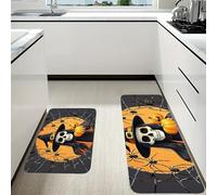 RLDOBOFE Skeleton Spider Web Kitchen Mats Set of 2 Cushioned Anti-Fatigue Non-Slip Kitchen Runner Rugs Comfort Foam Standing Mat Absorbent Floor Rug for Office Sink Home Laundry