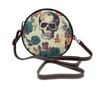 RLDOBOFE Skull Flower Shoulder Bag for Women PU Leather Purses Retro Clutch Handbags with Zipper & Removable Strap for Daily Use, Phone Wallet, Trendy Ladies Crossbody Bag