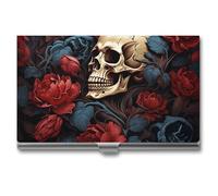 RLDOBOFE Skull Image Poster Business Card Holder, Slim Aluminum Alloy Card Case, Pocket Name Card Organizer Holder Wallet for Woman, Man, Pocket Or Bag Storage, Office Workers