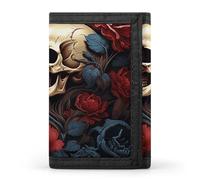 RLDOBOFE Skull Image Poster Wallet for Men, Extra Capacity Trifold Wallet for Women, Foldable Money Clip with ID Window for Pocket, Credit Card Holder, Personalized Wallets for Travel