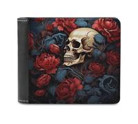 RLDOBOFE Skull Image Poster Wallet Passcase for Men, Extra Capacity Bifold Leather Wallets with ID Windows, Slim Stylish Wallet for Gift, Blocking Money Clip for Cards, Coin Pouch