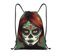 RLDOBOFE Skull Makeup Drawstring Backpack Sports Gym Sackpack Waterproof Swim Bag Men Women Draw String Bag, Black, M