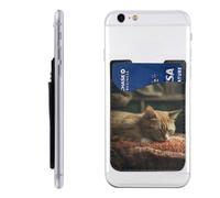 RLDOBOFE Sleeping Cat Phone Wallet, Stick On Card Holder for Back of Phone Case - Leather Cell Phone Card Wallet Sleeve Adhesive Phone Pocket - Compatible with Most Cell Phones