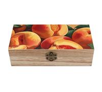 RLDOBOFE Sliced Peaches Wooden Keepsake Box with Lids Wood Storage Box with A Hinged Lid Decorative Boxes Table Large Rectangular Organizer Container for Jewelry Photos Craft