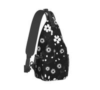 RLDOBOFE Sling Bag for Women Men Crossbody Shoulder Bag Black and white floral print Chest Bag Small Sling Backpack Daypack Fanny Packs