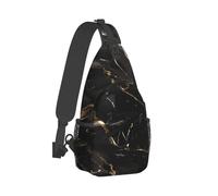RLDOBOFE Sling Bag for Women Men Crossbody Shoulder Bag Black Gold Marble Chest Bag Small Sling Backpack Daypack Fanny Packs