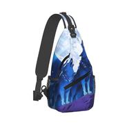 RLDOBOFE Sling Bag for Women Men Crossbody Shoulder Bag Blue Wolf Moon Chest Bag Small Sling Backpack Daypack Fanny Packs