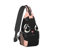 RLDOBOFE Sling Bag for Women Men Crossbody Shoulder Bag Cute black cat face with big eyes Chest Bag Small Sling Backpack Daypack Fanny Packs