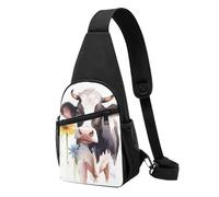 RLDOBOFE Sling Bag for Women Men Crossbody Shoulder Bag Watercolor Cow And Daisy Flower Chest Bag Small Sling Backpack Daypack Fanny Packs, Black, One Size