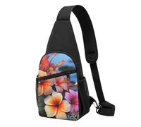 RLDOBOFE Sling bag for Women Men Trendy Sling Bakpack Casual Chest Bag Leopard and Sunflower Fanny Pack for Travel Hiking, Hawaii Flowers, One Size