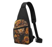 RLDOBOFE Sling bag for Women Men Trendy Sling Bakpack Casual Chest Bag Leopard and Sunflower Fanny Pack for Travel Hiking, Leopard and Sunflower, One Size