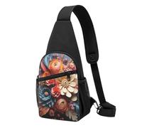 RLDOBOFE Sling bag for Women Men Trendy Sling Bakpack Casual Chest Bag Leopard and Sunflower Fanny Pack for Travel Hiking, Intricate Flower Arrangements, One Size