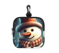 RLDOBOFE Small Neoprene Pouch, Mini Portable Makeup Bag With Carabiner Keychain Waterproof Travel Coin Purse Storage Bag Snowman Wearing Hat Clutch Cosmetic Organizer For Women