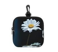 RLDOBOFE Small Neoprene Pouch, Mini Portable Makeup Bag With Carabiner Keychain Waterproof Travel Coin Purse Storage Bag Single Daisy Flower Clutch Cosmetic Organizer For Women