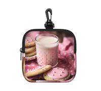 RLDOBOFE Small Neoprene Pouch, Mini Portable Makeup Bag With Carabiner Keychain Waterproof Travel Coin Purse Storage Bag Hot Milk And Biscuits Clutch Cosmetic Organizer For Women