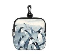 RLDOBOFE Small Neoprene Pouch, Mini Portable Makeup Bag With Carabiner Keychain Waterproof Travel Coin Purse Storage Bag Black White Penguin Clutch Cosmetic Organizer For Women