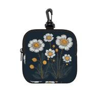 RLDOBOFE Small Neoprene Pouch, Mini Portable Makeup Bag With Carabiner Keychain Waterproof Travel Coin Purse Storage Bag Three White Flowers Clutch Cosmetic Organizer For Women