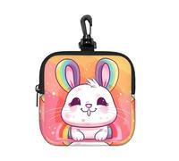RLDOBOFE Small Neoprene Pouch, Mini Portable Makeup Bag With Carabiner Keychain Waterproof Travel Coin Purse Storage Bag Chubby Rabbit Clutch Cosmetic Organizer For Women
