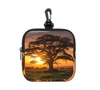 RLDOBOFE Small Neoprene Pouch, Mini Portable Makeup Bag With Carabiner Keychain Waterproof Travel Coin Purse Storage Bag Sunrise On Big Tree Clutch Cosmetic Organizer For Women