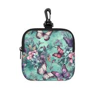 RLDOBOFE Small Neoprene Pouch, Mini Portable Makeup Bag With Carabiner Keychain Waterproof Travel Coin Purse Storage Bag Mint Green Butterfly Clutch Cosmetic Organizer For Women