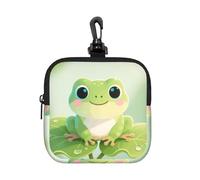 RLDOBOFE Small Neoprene Pouch, Mini Portable Makeup Bag With Carabiner Keychain Waterproof Travel Coin Purse Storage Bag Cute Frog Clutch Cosmetic Organizer For Women