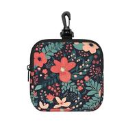 RLDOBOFE Small Neoprene Pouch, Mini Portable Makeup Bag With Carabiner Keychain Waterproof Travel Coin Purse Storage Bag Simple Little Flower Clutch Cosmetic Organizer For Women