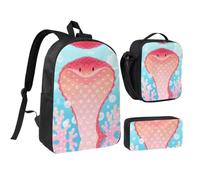 RLDOBOFE Snake Backpack Set 3 PCS - 17 Inch Laptop Backpack with Lunch Bag, Waterproof Daypack Insulated Lunch Box Large Capacity Coin Pouch Personalized Gift