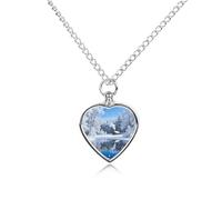 RLDOBOFE Snow Forest Cabin Cremation Jewelry for Ashes Heart Urn Necklaces Personalized Memorial Necklace Dog Cat Keepsake Pendant Custom Small Locket Ash Holder for Women Men