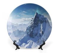 RLDOBOFE Snow Mountain Decorative Plate Ceramic Display Plate with Stand Salad Plates Colorful Porcelain Dinner Dishes Dessert Appetizer Dishes for Kitchen Party Table Decor 8inch