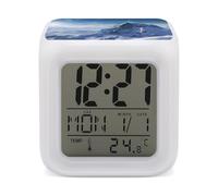 RLDOBOFE Snow Mountain Digital Alarm Clock with 7 Color Changing Wake Up Night Light with LED Temperature Date Display Battery Operated Gifts Room Decor for Home Bedroom