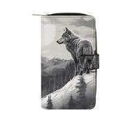 RLDOBOFE Snow Mountain Lone Wolf PU Leather Long Wallet Travel Wallets
