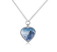 RLDOBOFE Snow Mountain Urn Necklace Heart Cremation Jewelry for Ashes Memorial Keepsake Jewelry with Funnel Filler Urn Locket for Women Men to Hold Ashes of Pet Loved Ones
