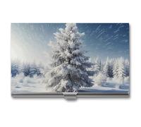 RLDOBOFE Snow Pine Tree Christmas Business Card Holder, Slim Aluminum Alloy Card Case, Pocket Name Card Organizer Holder Wallet for Woman, Man, Pocket Or Bag Storage, Office Workers