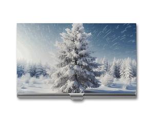 RLDOBOFE Snow Pine Tree Christmas Business Card Holder, Slim Aluminum Alloy Card Case, Pocket Name Card Organizer Holder Wallet for Woman, Man, Pocket Or Bag Storage, Office Workers