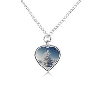 RLDOBOFE Snow Pine Tree Christmas Pet Urn Necklaces for Ashes, Heart-Shaped Pendant for Cat Lover, Custom Dog Cremation Keepsake Jewelry, Picture Necklace Personalized for Loss of Dog