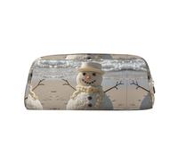 RLDOBOFE Snowman Beach Leather Pencil Case Waterproof Zipper Pencil Case for Office, Gold, Taille unique